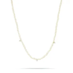 Adina - Diamond Cluster Freshwater Pearl Chain Necklace in Y14k