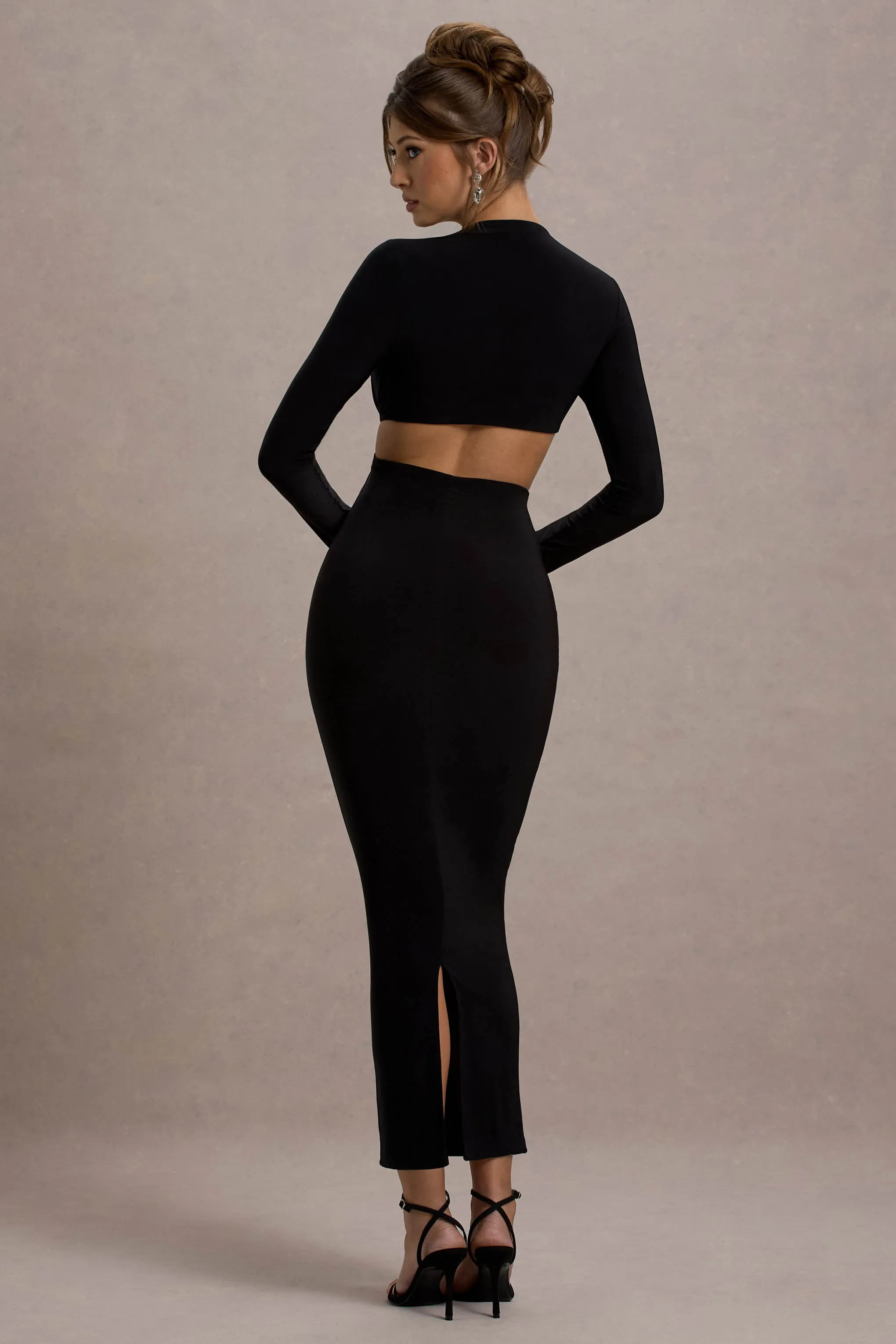 Attina | Black Long-Sleeve Twisted Cut-Out Maxi Dress