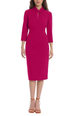 Donna Morgan 3/4 Sleeves Knotted Crepe Sheath Dress