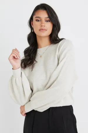 Impulse Oat Marle Cotton Crew Neck Fine Knit Jumper