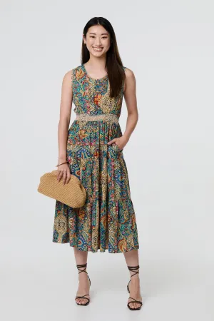 Mosaic Print Sleeveless Midi Smock Dress