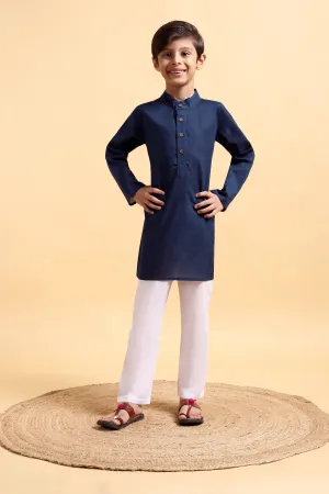 Navy Blue Cotton Kurta & Pajama Set