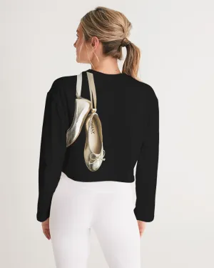 NOT WITHOUT MY DOLLY BALLERINAS WITH GOLD BALLERINAS Women's Cropped Sweatshirt