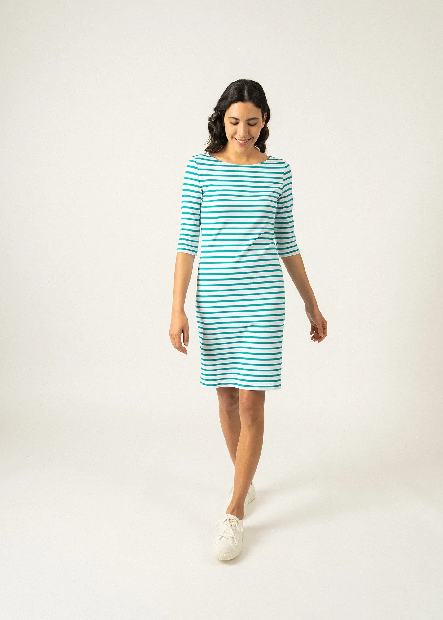 Propriano anti-UV striped dress - with 3/4 length sleeves (NEIGE/ABSINTHE)