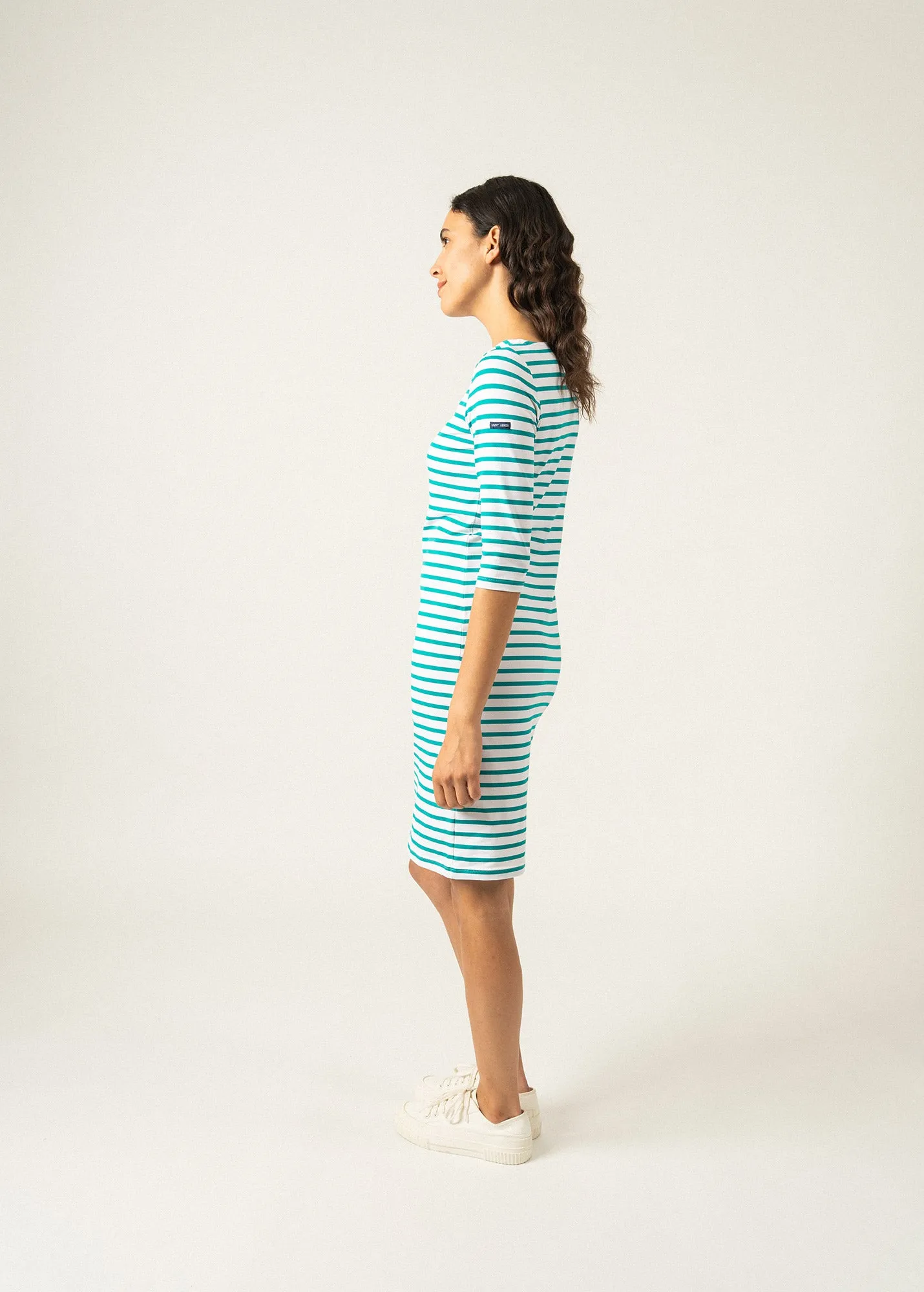 Propriano anti-UV striped dress - with 3/4 length sleeves (NEIGE/ABSINTHE)