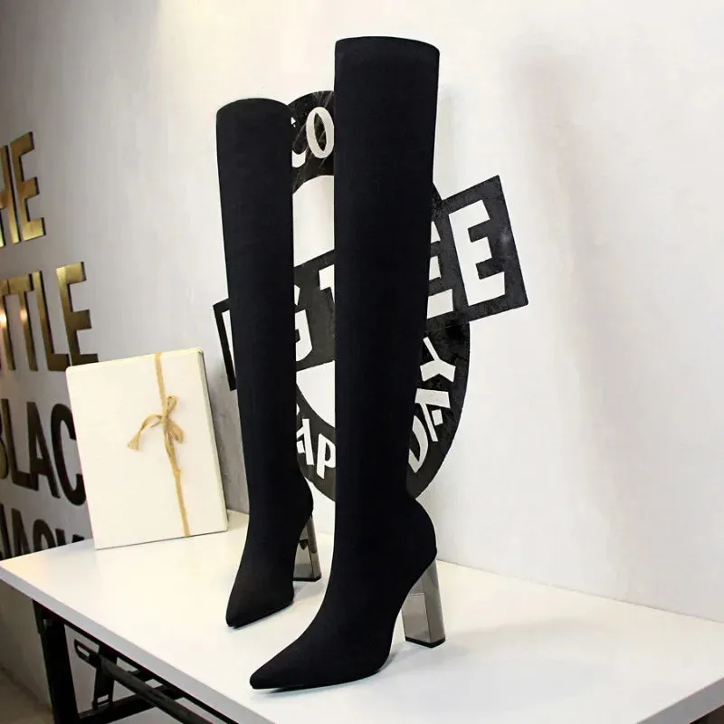 Trendy High Over-the-Knee  Fabric Boots