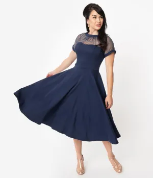 Unique Vintage 1950s Navy Blue Shirelle Swing Dress