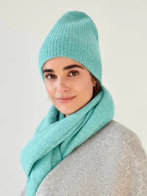 White   Warren - Cashmere Plush Rib Beanie in Powdered Aqua