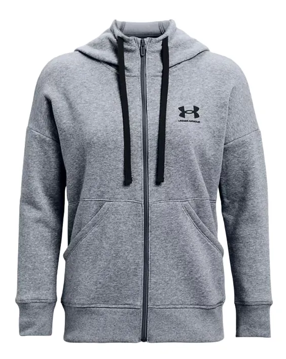 Womens Under Armour Steel Grey/Black Rival Fleece Full Zip Hoodie