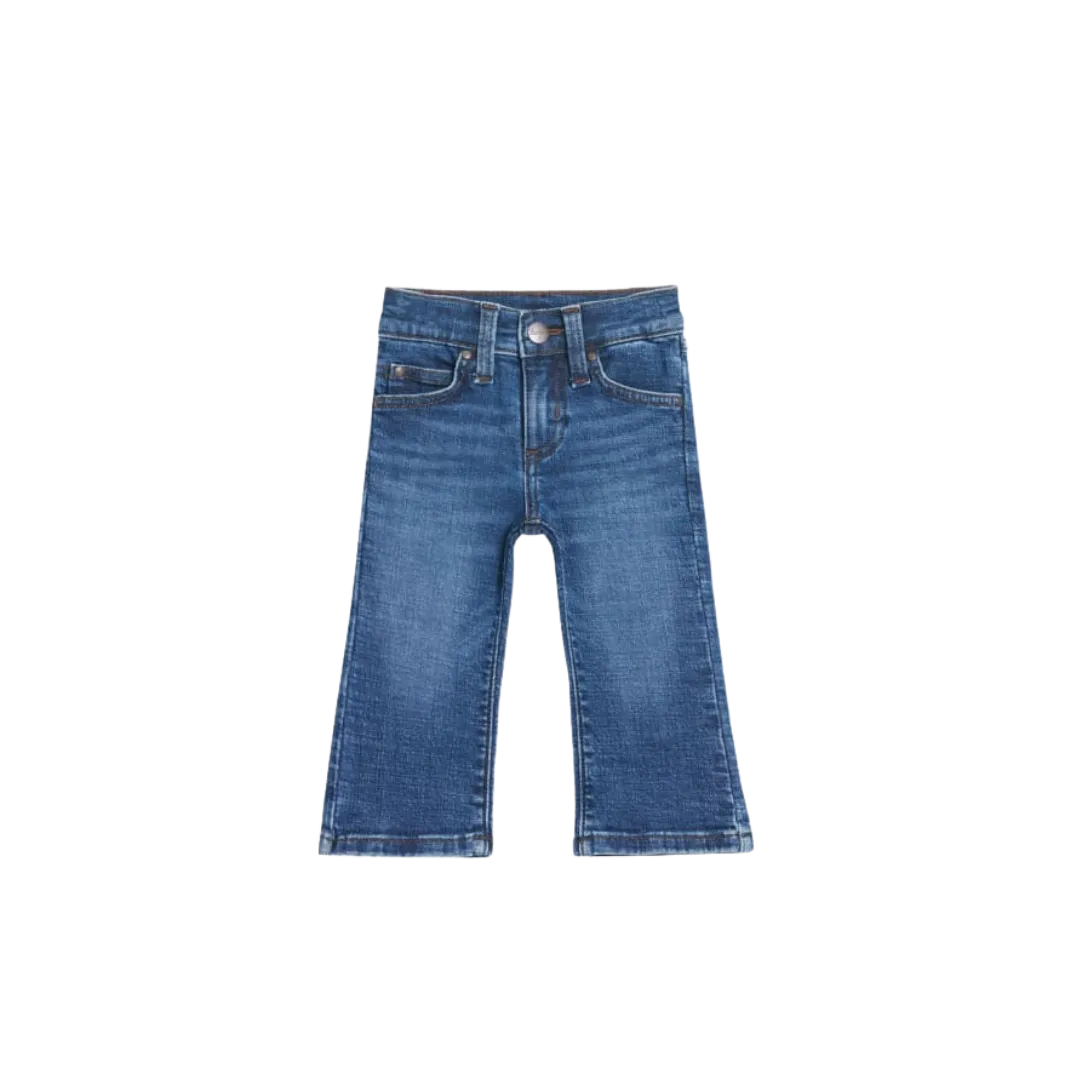 Wrangler Kid's Dark Wash Embroidered Pocket Chambray Boot Cut Stone Wash Blue Jeans