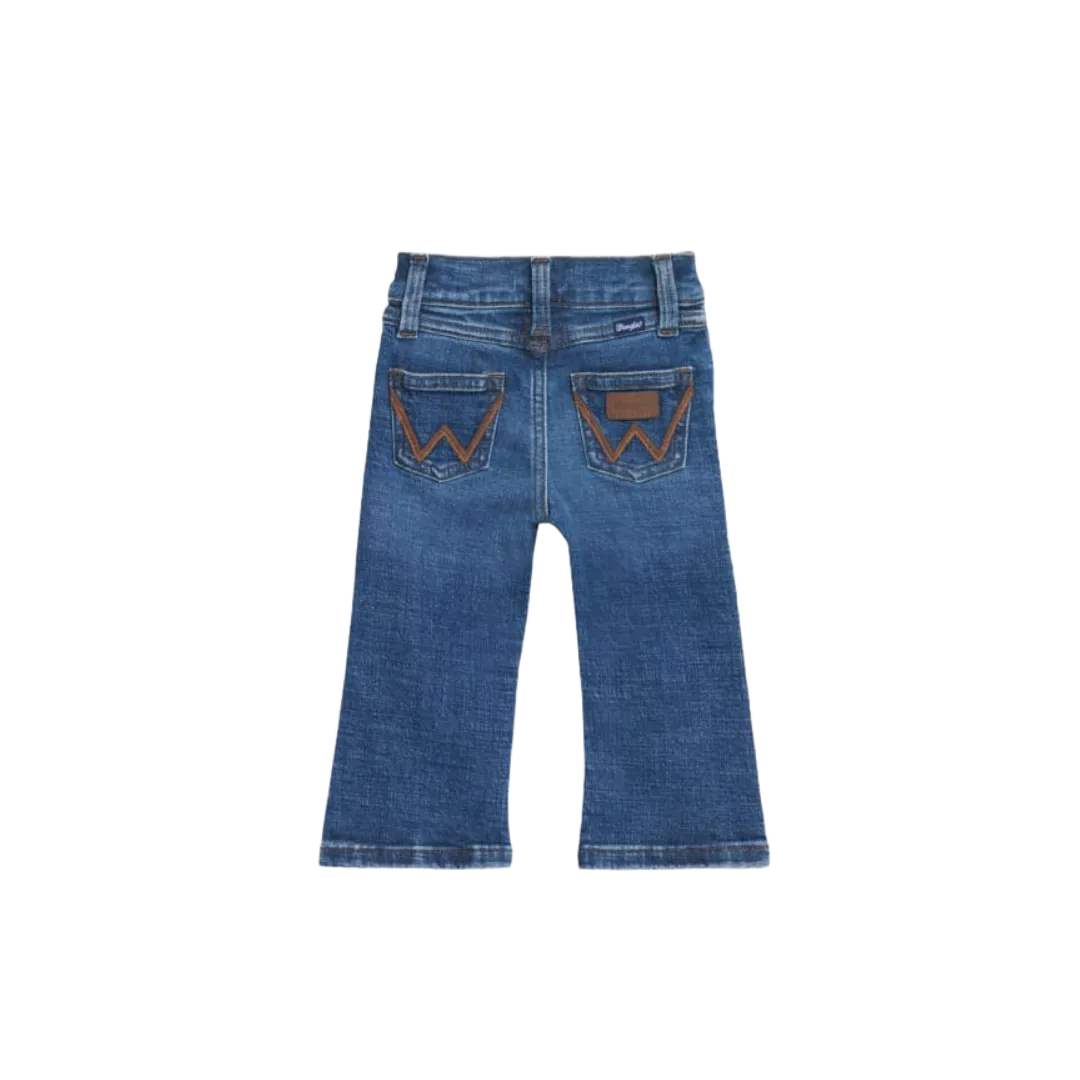 Wrangler Kid's Dark Wash Embroidered Pocket Chambray Boot Cut Stone Wash Blue Jeans